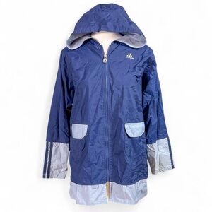 Adidas Blue Hooded Windbreaker Jacket Size Large – Lightweight Zip Up Coat